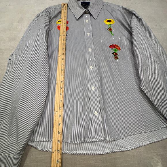 Las Olas Womens Floral Embellished Striped Button Top 1X Plus Artsy Statement - Picture 6 of 10